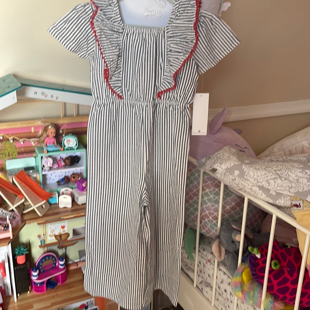 French Connection Girls size 4 blue striped romper NWT & BEAUTIFUL!